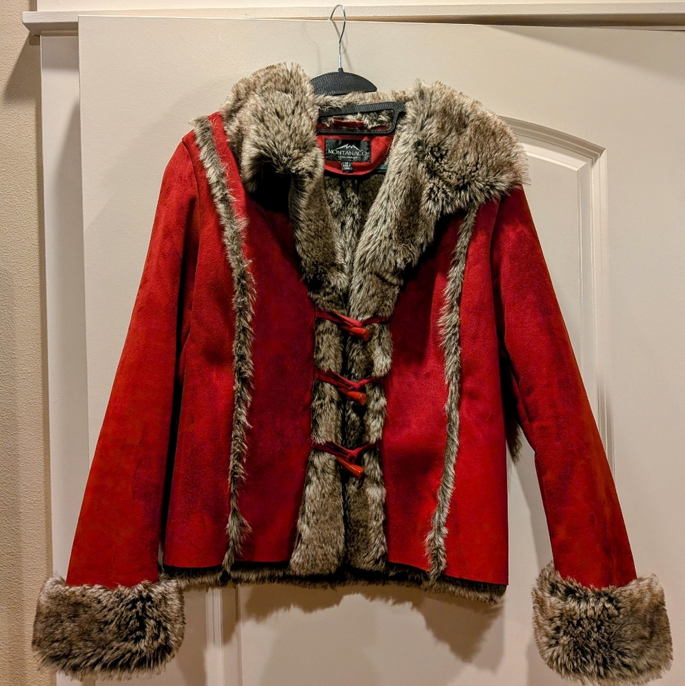 Women's Montana Co. Red Faux Leather Fur Lined Winter Coat, Size Medium